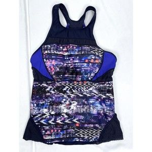 Athleta Women Size Small Cycling Athletic Top Racerback Padded Purple Black